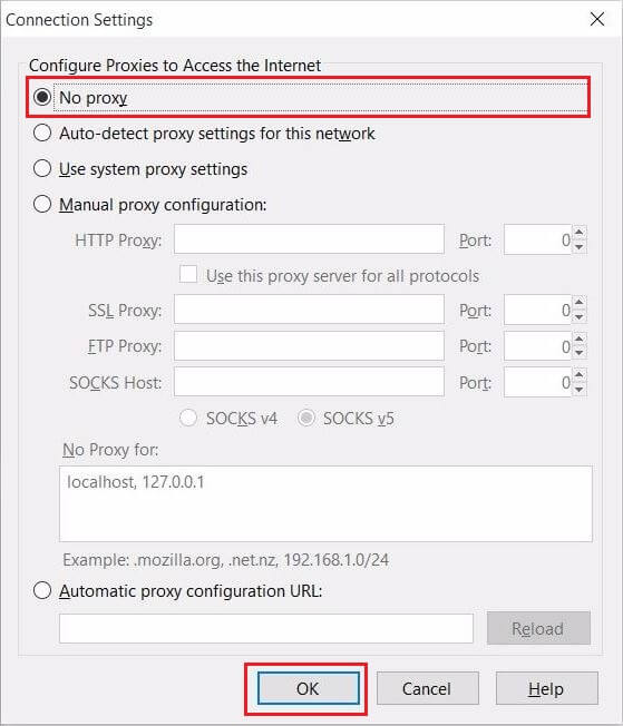 proxy server refusing connections