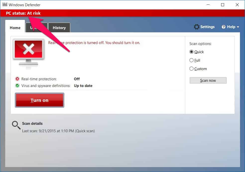 How to Turn on Windows Defender in Windows 10