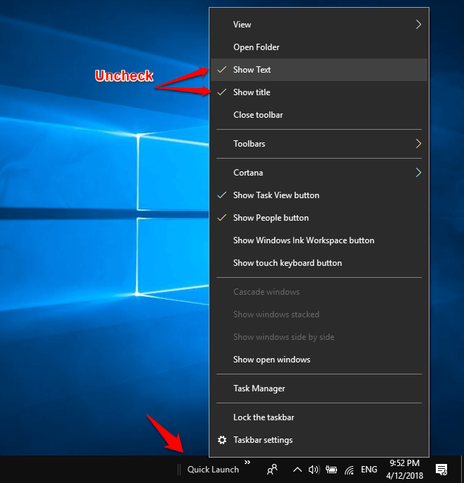 add quick launch to windows 10