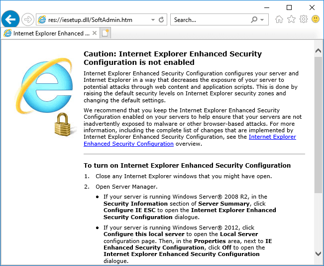 caution internet explorer enhanced security configuration is not enabled