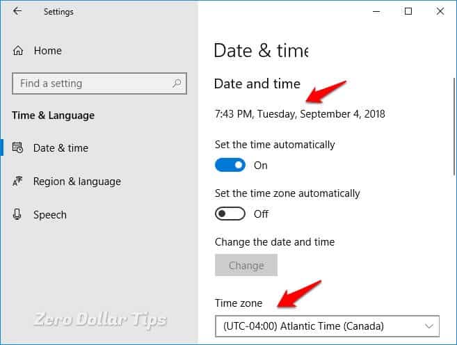 windows 10 date and time