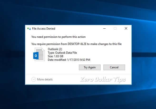 you need permission to perform this action windows 10 