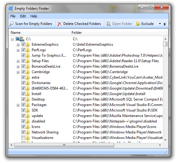 find and delete empty folders on windows
