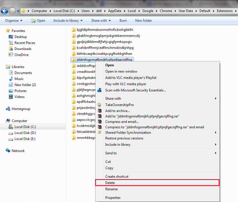 Delete Extension folder
