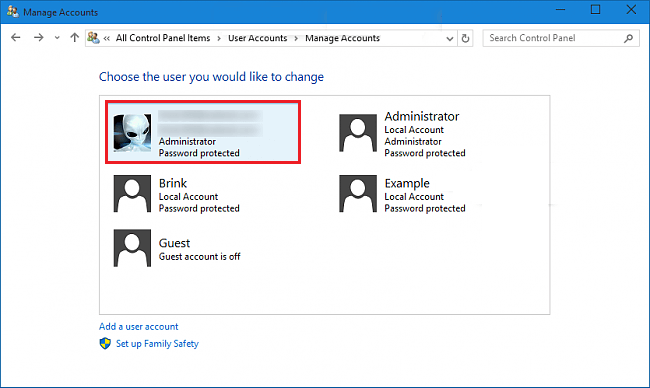 remove user account in windows 10