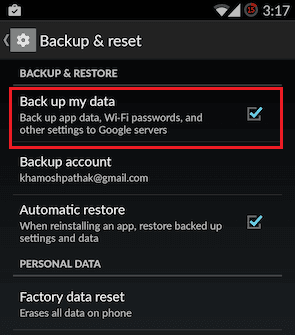 backup my data android