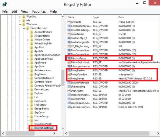 unable to connect to the proxy server windows registry