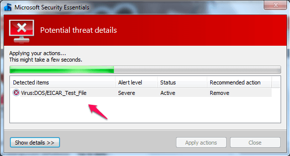 security essentials detected a potential threat