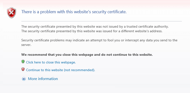 there is a problem with this website's security certificate