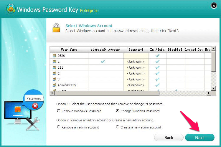 select the target password