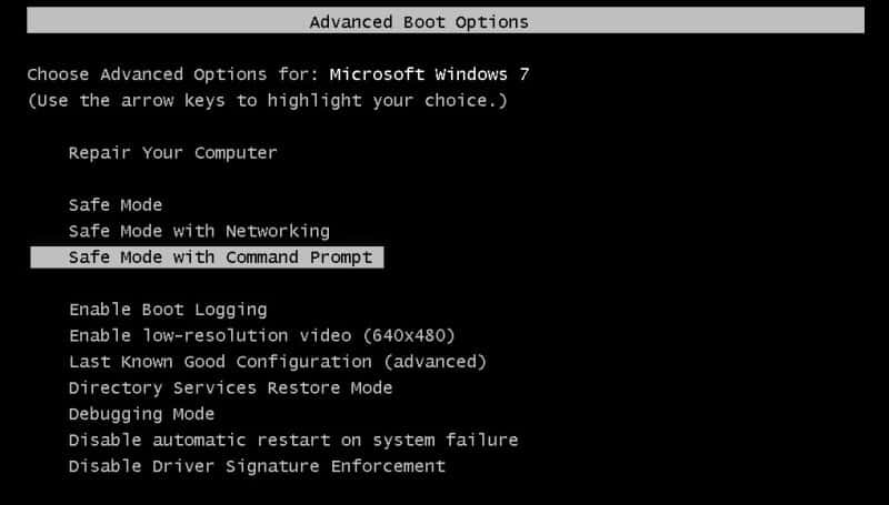 safe mode with command prompt