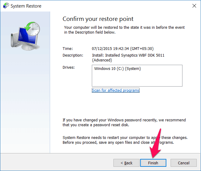 Restore Windows 10 to an earlier date