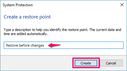 create a restore point windows 10