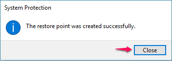 the restore point was created successfully windows 10