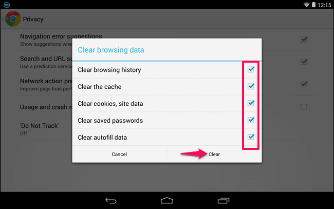 clear browsing data chrome android