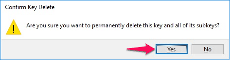 confirm key delete windows 10