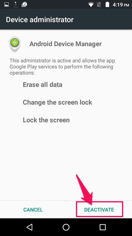 android device manager deactivate