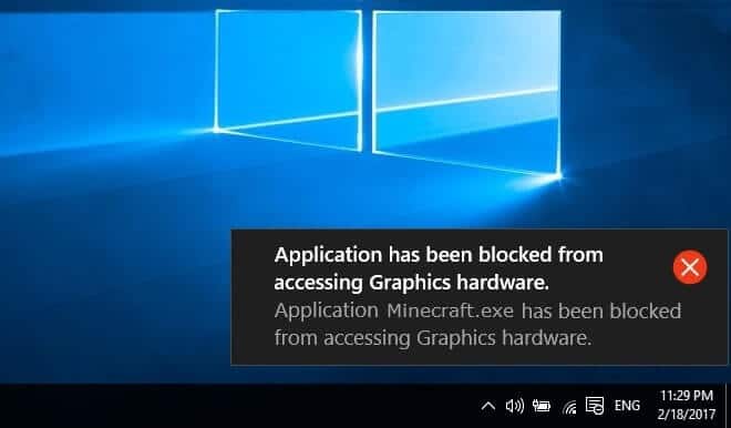 application has been blocked from accessing graphics hardware