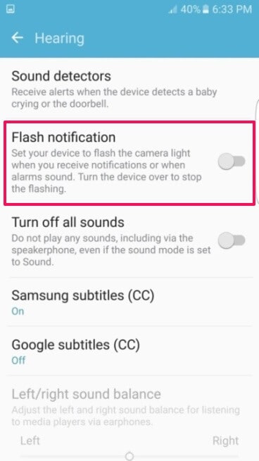 how to turn on flashlight notification