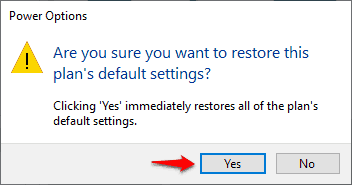 restore power plan settings to default