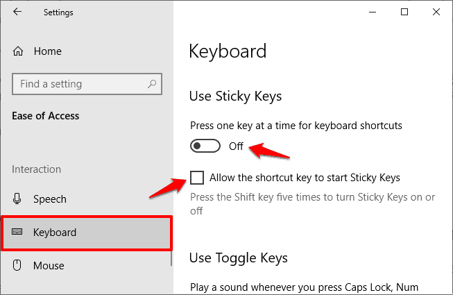 turn off sticky keys