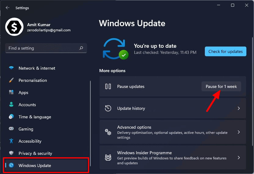 pause windows 11 update