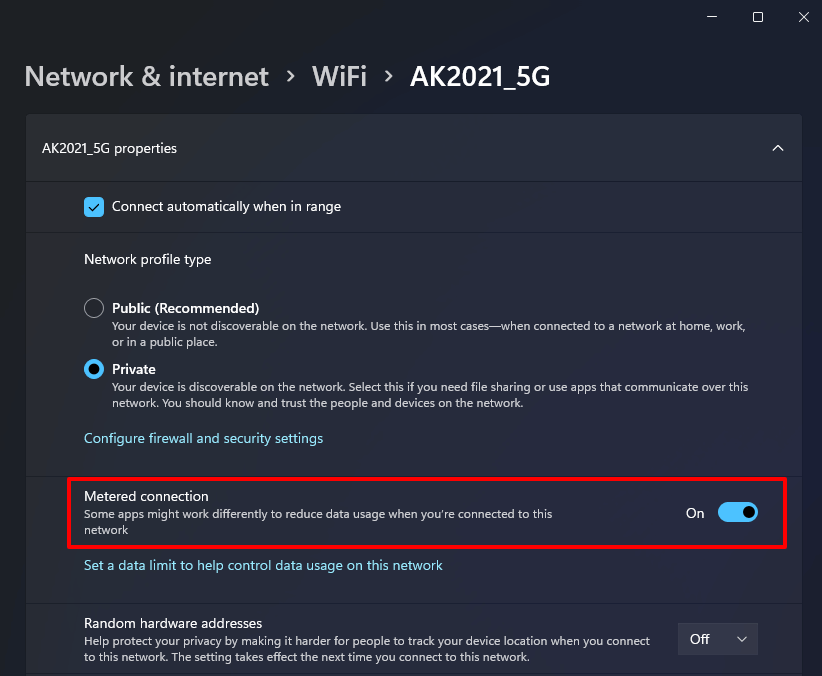 windows 11 update metered connection