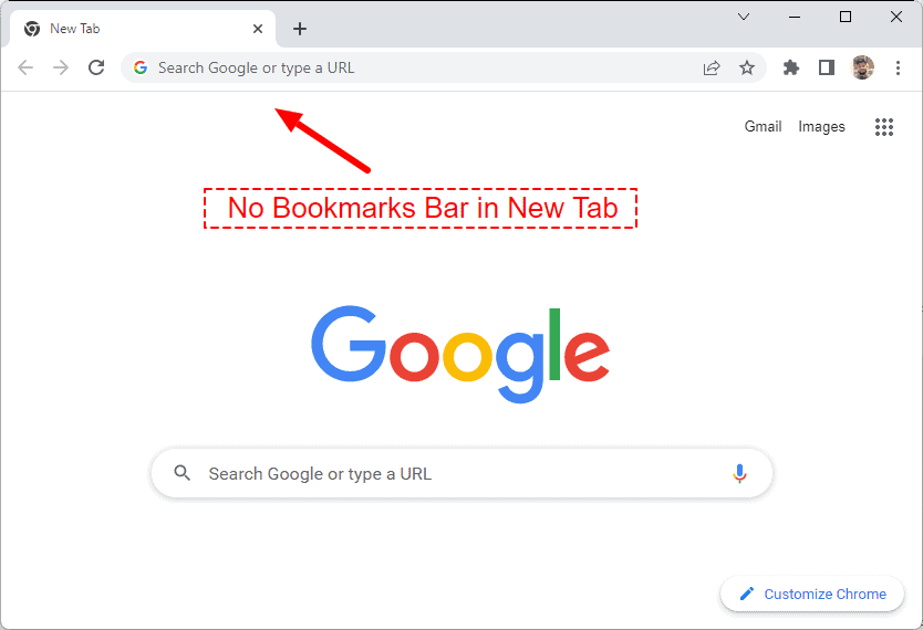 how to hide bookmarks bar in chrome new tab