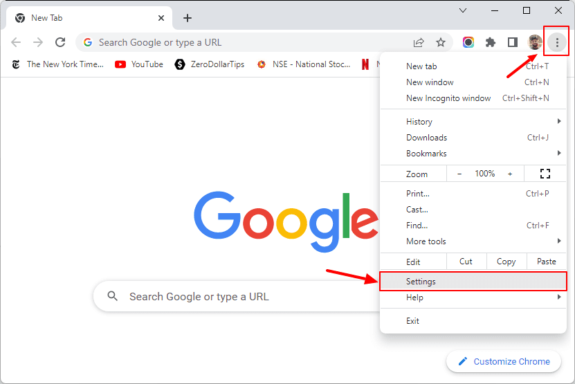 how to open chrome settings